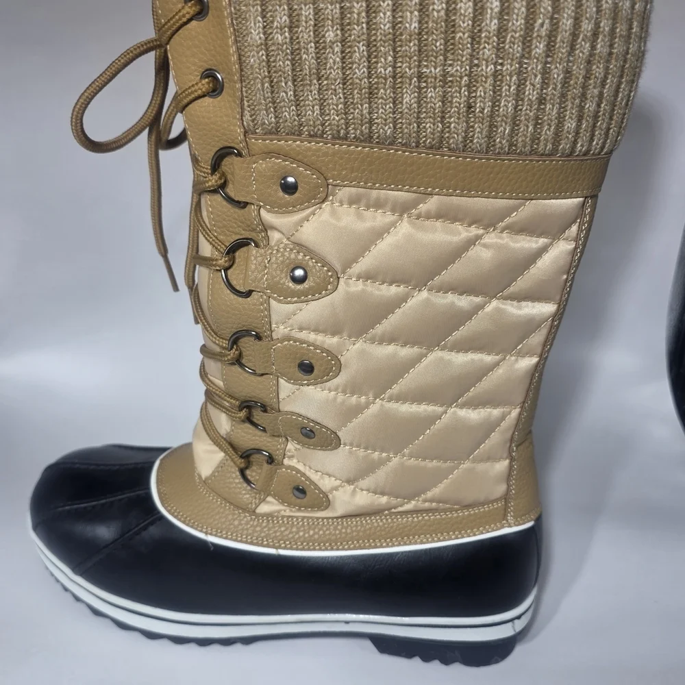 Women’s Winter Snow Boots Size 9 Tan Black Duck Boot 3M Thinsulate Waterproof